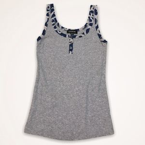 BEBE Silk Trim Heathered Gray Rhinestone Logo Tank